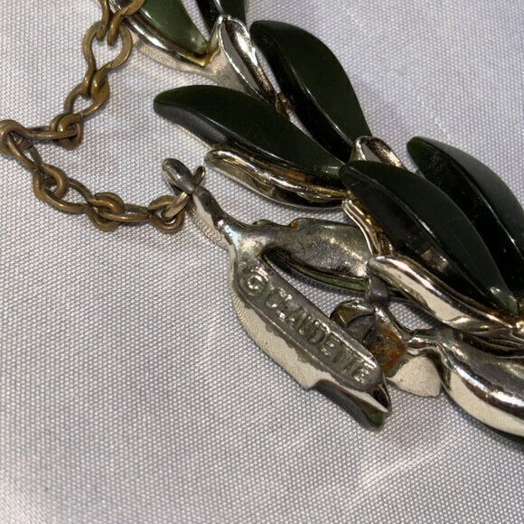 VINTAGE DESIGNER SIGNED CLAUDETTE THERMOSET NECKLACE ART DECO 16 in - Picture 4 of 4